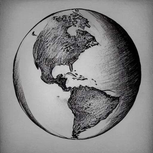 Image similar to a portrait of globe earth in drawing black and white, cgsociety