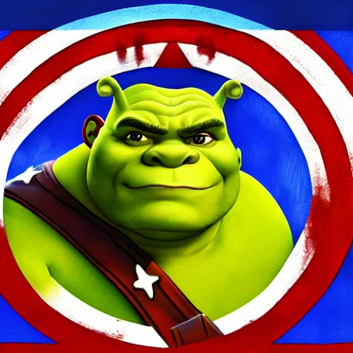 Image similar to digital painting of Shrek as Captain America