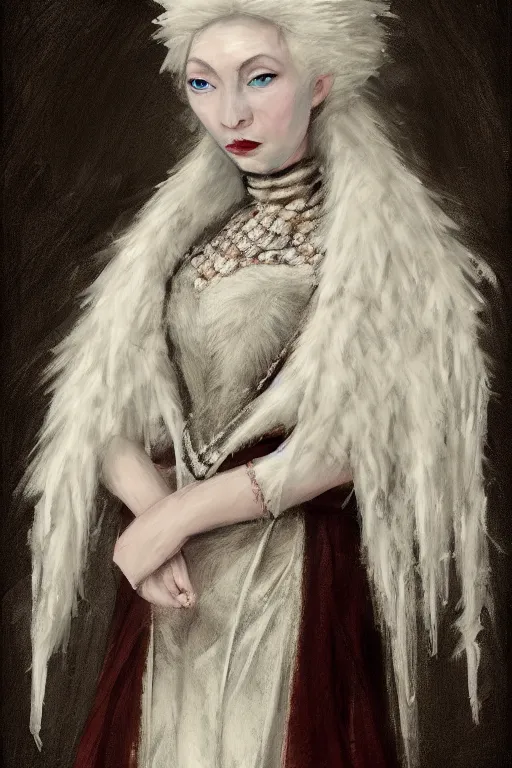 Image similar to Portrait of a frigid Ice Queen in the style of Artstation and Hyacinthe Rigaud