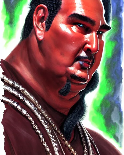 Prompt: slime lord from path of exile, portrait, digital painting, hair like Steven Seagal, highly detailed, intricate, trending on artstation, art by John Buscema