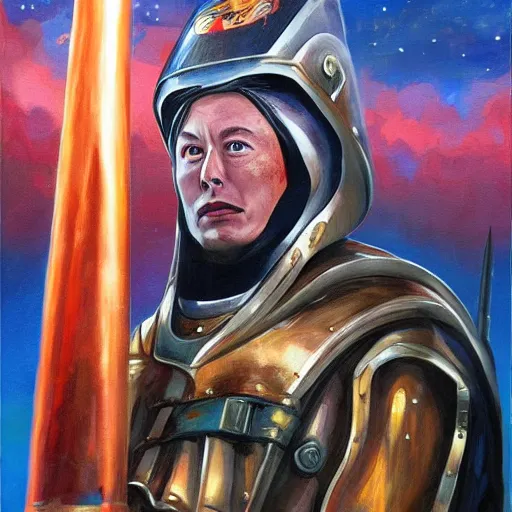 Image similar to elon musk as a warlord, painting, surreal