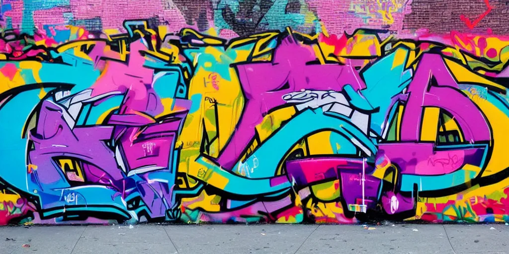 Image similar to beautiful graffiti mural in NYC with the words DOPE ERA in bright color letters, typography, street art, spray paint, hip hop culture