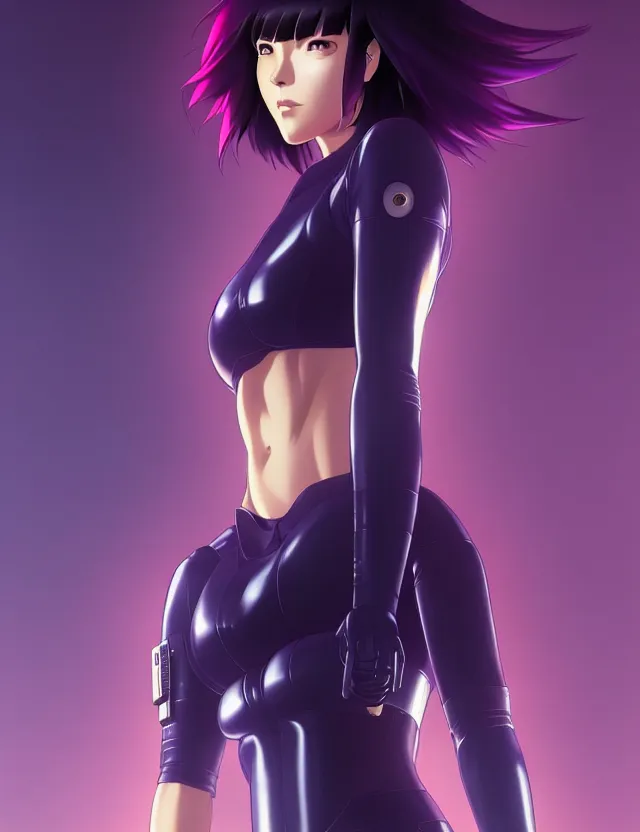 Image similar to a fullbody portrait of motoko kusanagi the major ghost in the shell : : stand alone complex, under repairs, maintenance : : by ilya kuvshinov, rossdraws, artgerm, sola digital arts, anti aliasing, raytracing : :