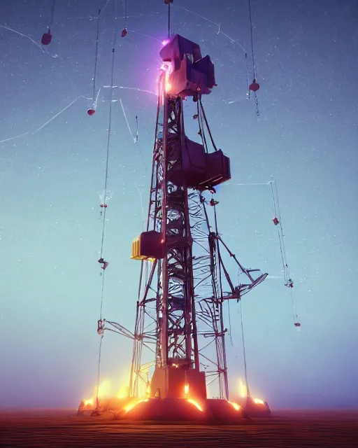 Image similar to a glowing female spirit cries out in agony. drilling rigs bore into the earth in the background. wide shot, detailed, sharp, 8 k, digital art in the style of beeple.