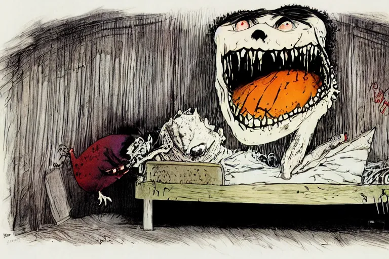 Image similar to monster hiding underneath my bed by ralph steadman