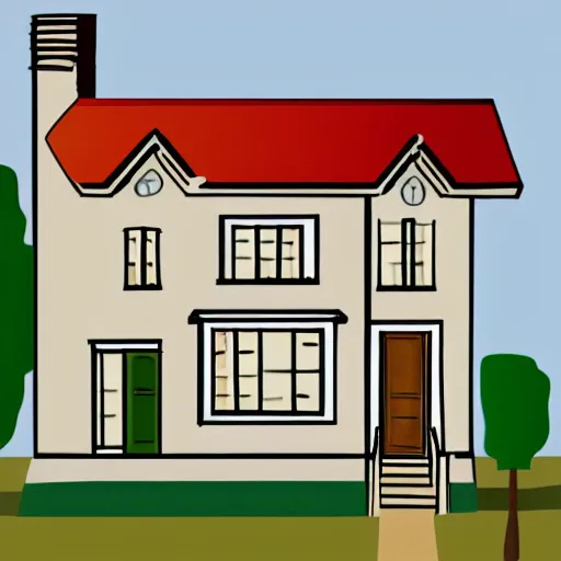 Prompt: a drawing of an English House flat design style