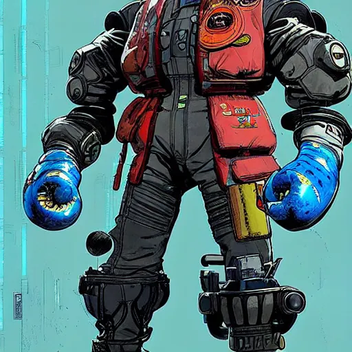 Prompt: Gregory. Apex legends cyberpunk kickboxer. Concept art by James Gurney and Mœbius.