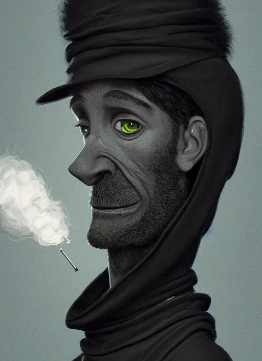 Image similar to an anthropomorphic beautiful male scientist portrait smoking vape wearing black hoodie robe, fine art, award winning, intricate, elegant, sharp focus, octane render, hyperrealistic, wizard hat cinematic lighting, highly detailed, digital painting, 8 k concept art, art by jamie hewlett and z. w. gu, masterpiece, trending on artstation, 8 k