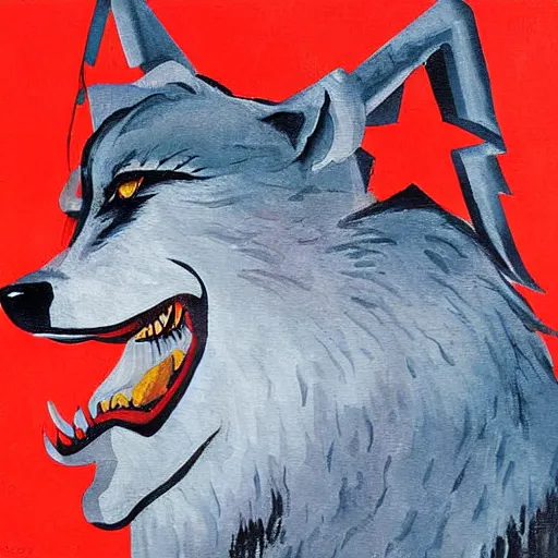 Image similar to communist wolf, soviet propaganda painting