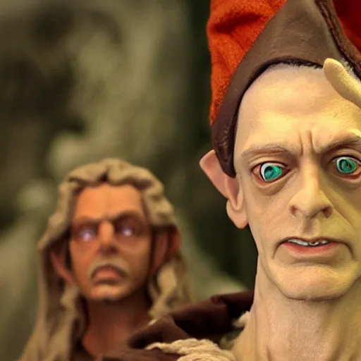 Image similar to Real Stills of wax sculpture Steve Buscemi playing a lord of rings elf in the new upcoming TV show promo ARRIFLEX 435 Camera