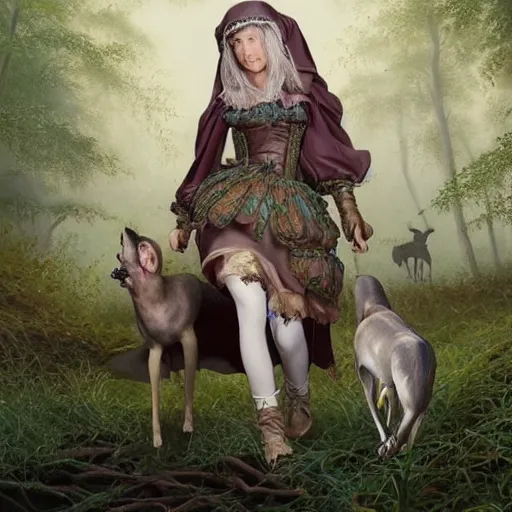 Image similar to A masterpiece ultrarealistic ultradetailed portrait of a Incredibly beautiful maid baroque renaissance swamp nun girl hunting on deer with russian greyhound medium shot, intricate, elegant, highly detailed. trending on artstation, digital art, by Stanley Artgerm Lau, WLOP, Rossdraws, James Jean, Andrei Riabovitchev, Marc Simonetti, Yoshitaka Amano. background by James Jean and Gustav Klimt, light by Julie Bell, 4k, porcelain skin.