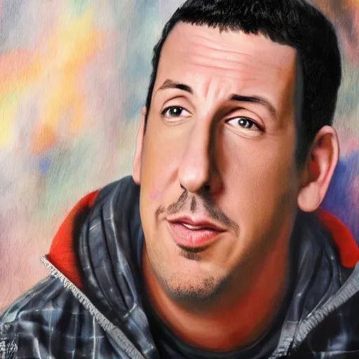 Image similar to adam sandler painting 4 k detailed super realistic