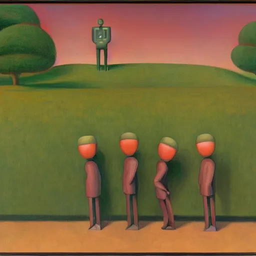 Image similar to an orchard for growing robots, grant wood, pj crook, edward hopper, oil on canvas