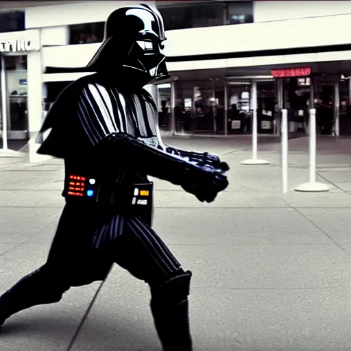 Image similar to Darth Vader going to the mall, cinematic