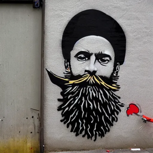 Image similar to banksy bearded graffiti, real life, sharp focus