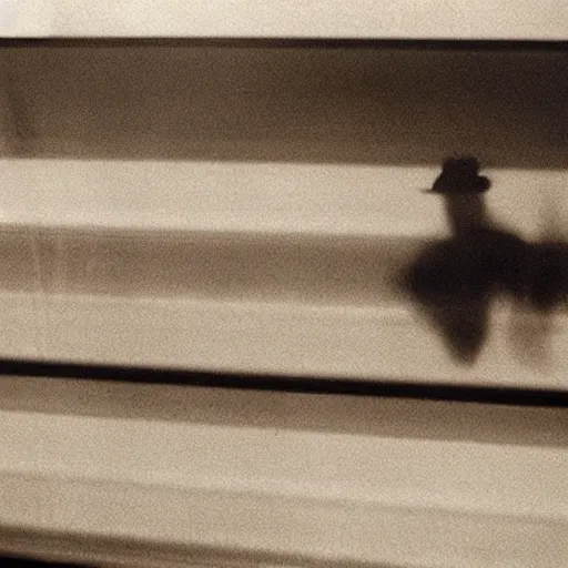 Prompt: the disembodied spirit of a dangerous railroad worker, Boxcar on the railroad, Cinematic, 35mm, film still from a horror movie