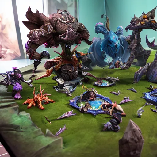 Prompt: a award winning photo of a stopmotion animation filming set of league of legends's map