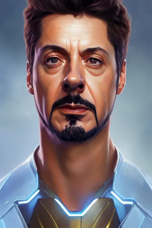 Prompt: volodymyr zelensky as tony stark, portrait, iron man, highly detailed, digital painting, artstation, concept art, smooth, sharp focus, illustration, cinematic lighting, art by artgerm and greg rutkowski and alphonse mucha