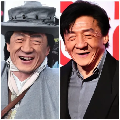 Image similar to old Jackie Chan as Dumbledore with a long grey bird