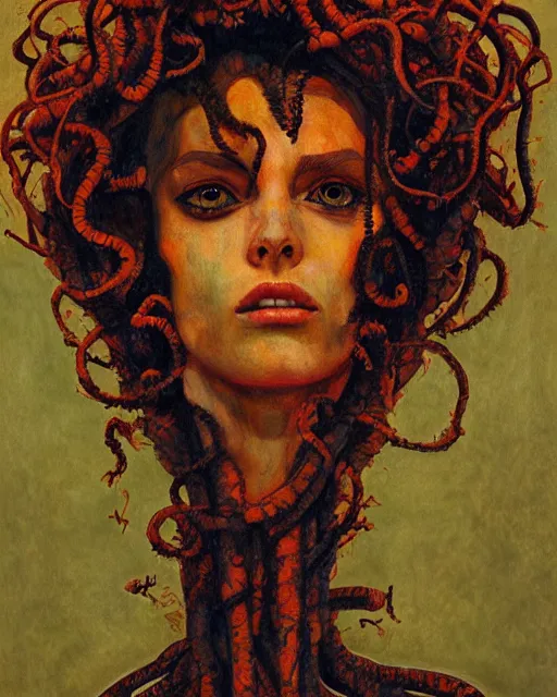 Image similar to portrait of orange medusa by greg rutkowski in the style of egon schiele