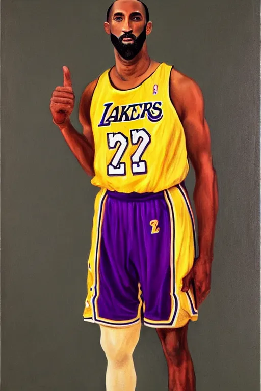 Image similar to full body portrait of the dictator of the los angeles lakers, 1 8 8 9, in full military garb, kobe bryant, oil on canvas by william sidney mount, trending on artstation