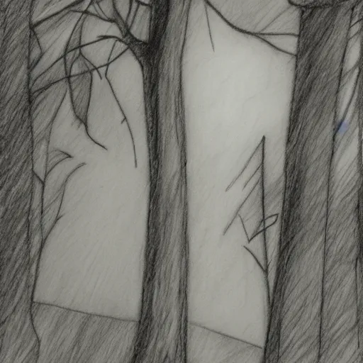 Image similar to a ghost in gloomy woods pencil sketch