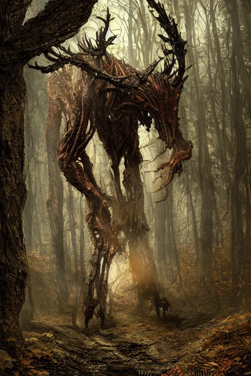 Prompt: fat old devil in the woods, the devil around, intricate, ethereal, by luis royo, hyper detailed, weta digital, ray trace, unreal engine, trending on artist, beautifully lit, cinematic, soft light, photorealistic, volumetric, realistic, glossy, 8 k post - production, masterpiece, luxury, smooth