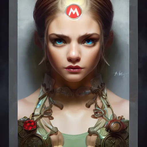 Image similar to character concept, portrait, symmetrical head - on centralized, mario. detailed, high quality, dynamic lightning, fantasy, scenematic. artwork by artgerm, wlop, alex ross, greg rutknowski, alphonse mucha