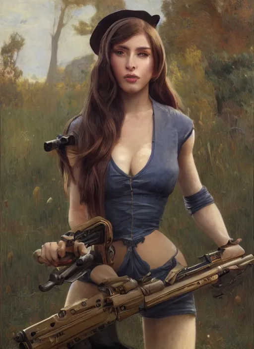 Prompt: portrait of caitlyn, from league of legends, holding a rifle, hyper detailed, clear face, digital painting, trending in artstation, studio quality, smooth render, fluorescent skin, unreal engine 5 rendered, octane rendered, art style by jules bastien - lepage and gaston bussiere and sleepy sheep and wlop and james christensen