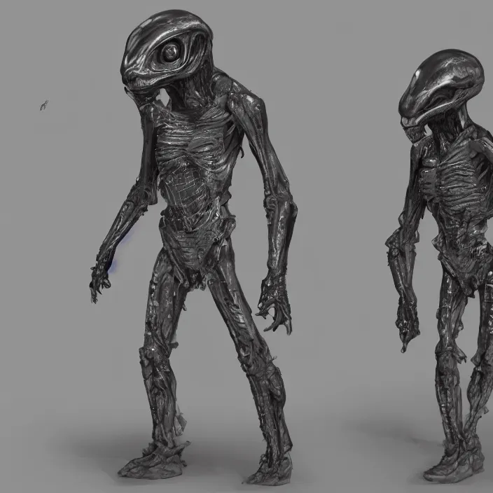 Image similar to lone alien suited being, 4 limbs and civilized behavior, military soldier behavior, photorealistic rendering, hyperdetailed