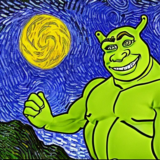 Prompt: shrek in the style of vincent van gogh
