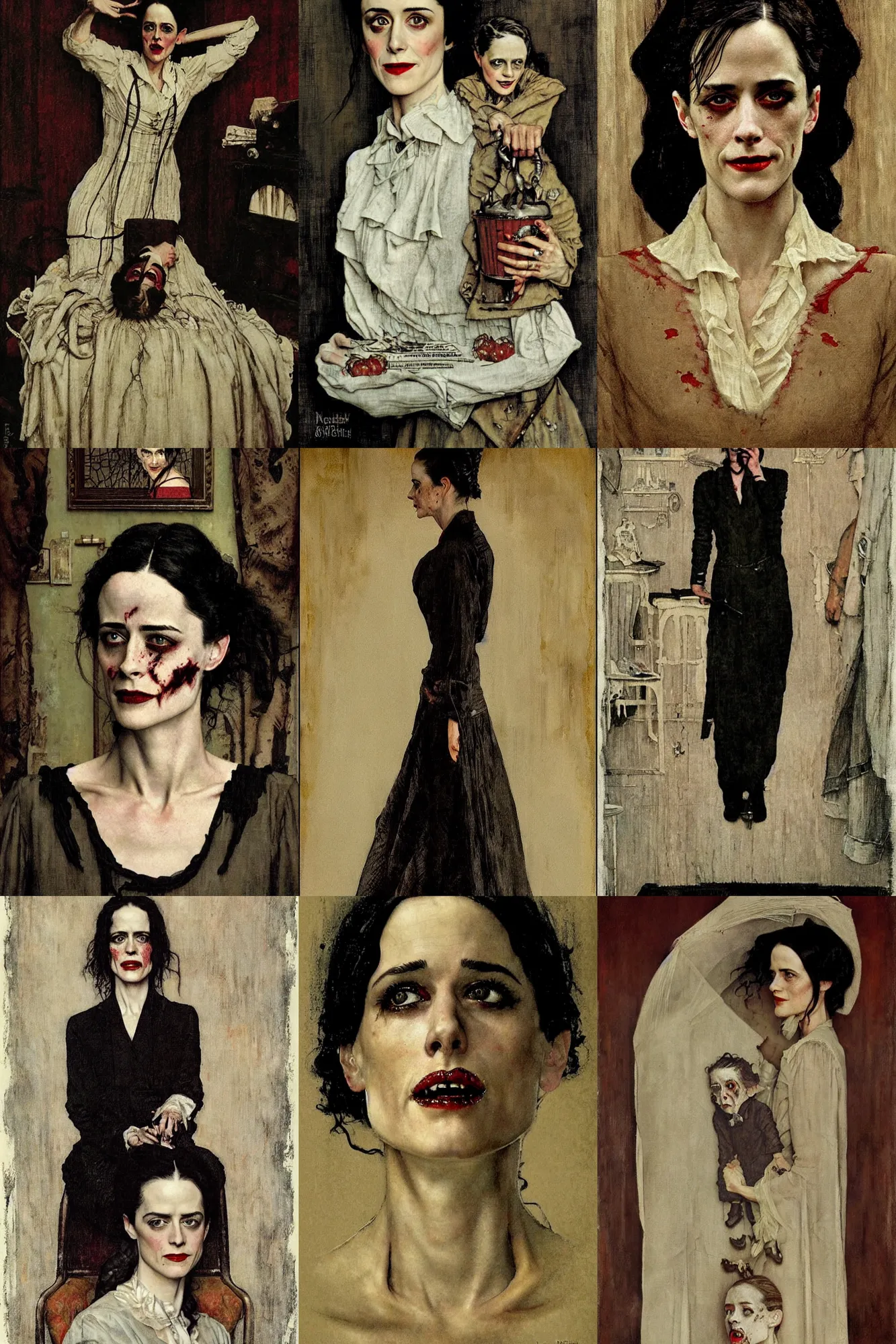 Prompt: vanessa ives from penny dreadful painted by norman rockwell, creepy, horror