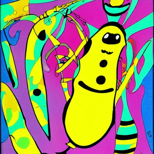 Prompt: Cartoon bee in the style of Yellow Submarine by peter max