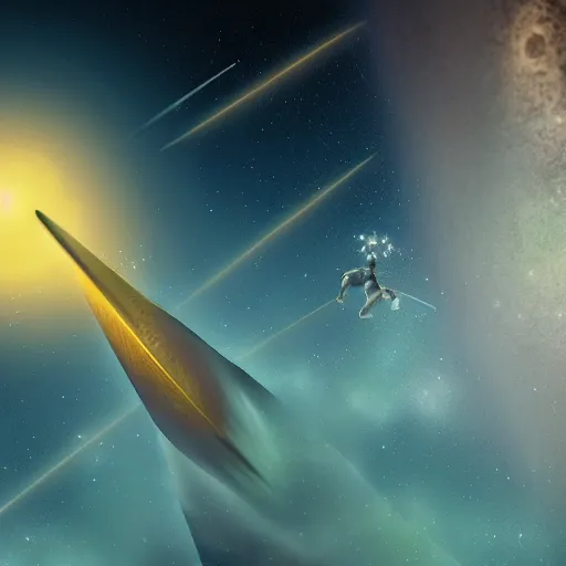 Prompt: lemon hurtling through space flying to the moon, milky way galaxy in the background, comet trail, digital art, highly detailed, cinematic, dramatic lighting