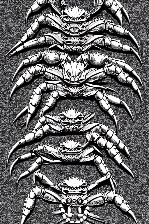 Prompt: crab humanoid figure warrior, symmetrical, highly detailed, digital art, needles, sharp focus, trending on art station, kentaro miura manga art style