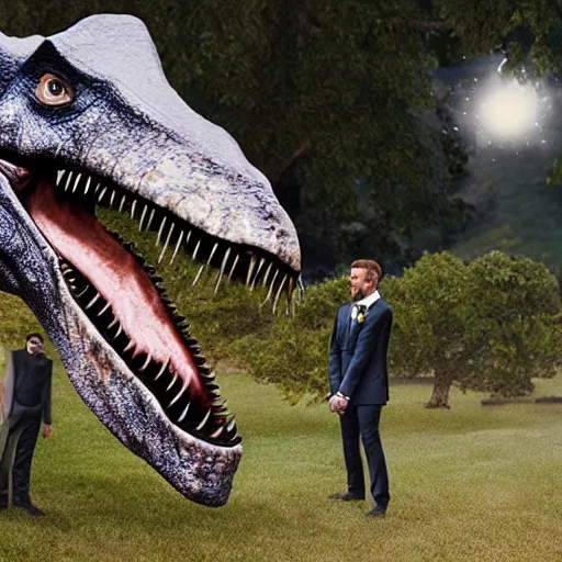 Prompt: a wedding between two dinosaurs hyper realistic