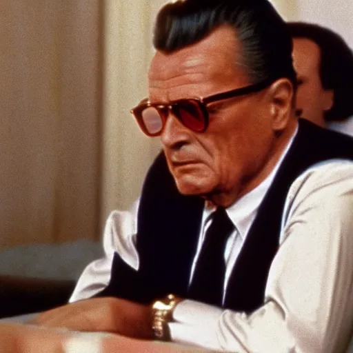 Prompt: 70s movie still of Josip Broz Tito, cinestill 800t Technicolor, heavy grain, high quality, criterion collection