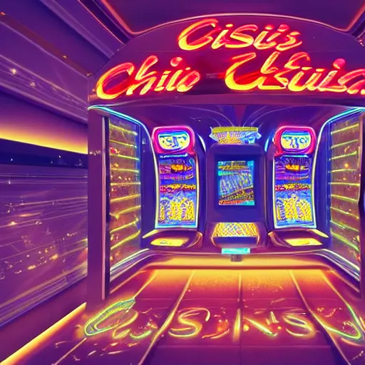 Image similar to futuristic casino, crisp, artistic, artstation, luxury, las vegas, beautiful, large, neon