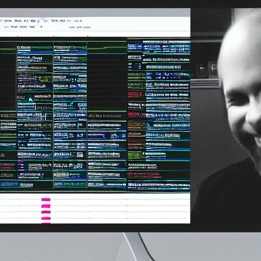 Prompt: low - fi hacker happy at dark mode terminal