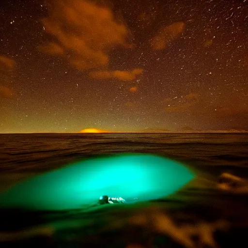 Image similar to bioluminescent, ocean floor, landscape, night, cinematic, wildlife photography, wide angle, dark