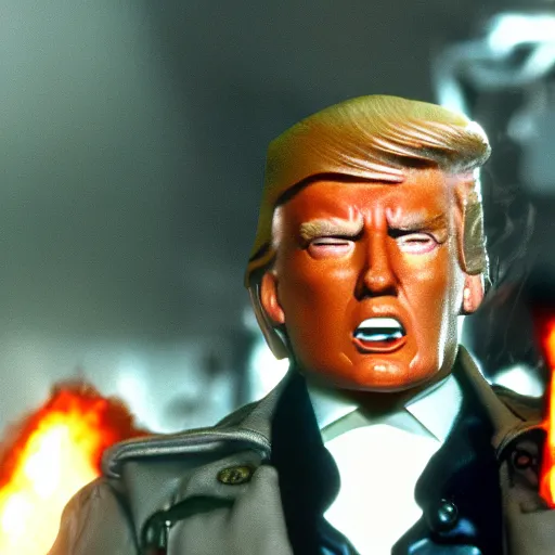 Image similar to A still of Donald Trump as The Terminator from T2 Terminator 2 Judgement Day. Extremely detailed. Beautiful. 4K. Award winning.