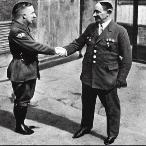 Image similar to adolf hitler shaking hands with shrek