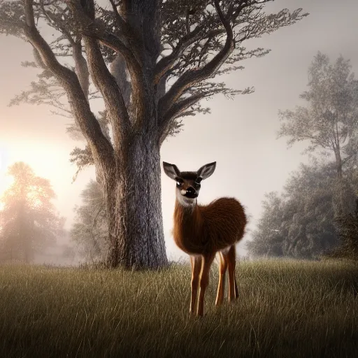 Image similar to hyperrealistic dslr film still of peter grohl disguised as baby deer, foal, stunning 8 k octane comprehensive 3 d render, inspired by istvan sandorfi & greg rutkowski & unreal engine, perfect symmetry, dim volumetric cinematic lighting, extremely hyper - detailed, incredibly real lifelike attributes & flesh texture, intricate, masterpiece, artstation, stunning