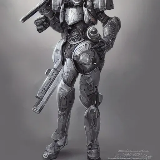 Prompt: cute grey cat wearing armor armed with giant bolter gun shooting, full body shot, intricate, elegant, highly detailed, centered, digital painting, artstation, concept art, smooth, sharp focus, illustration, art by artgerm, WLOP