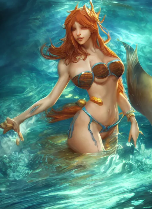 Image similar to nami, from league of legends, au naturel, underwater, hyper detailed, digital art, trending in artstation, cinematic lighting, studio quality, smooth render, unreal engine 5 rendered, octane rendered, art style by klimt and nixeu and ian sprigger and wlop and krenz cushart