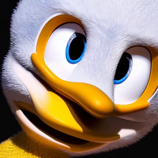 Prompt: Studio photo of Donald Duck as a living being, hyper-realistic close-up professional shot