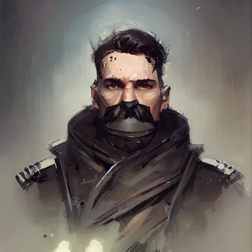 Image similar to portrait of a man by greg rutkowski, british features, short black hair in military style, moustache, tall, star wars expanded, universe, he is about 4 0 years old, wearing imperial captain uniform, artstation hq