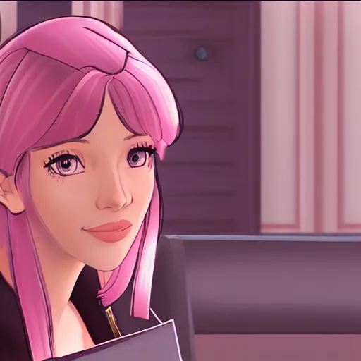 Image similar to Scarlett Johanson as a character in Doki Doki literature club