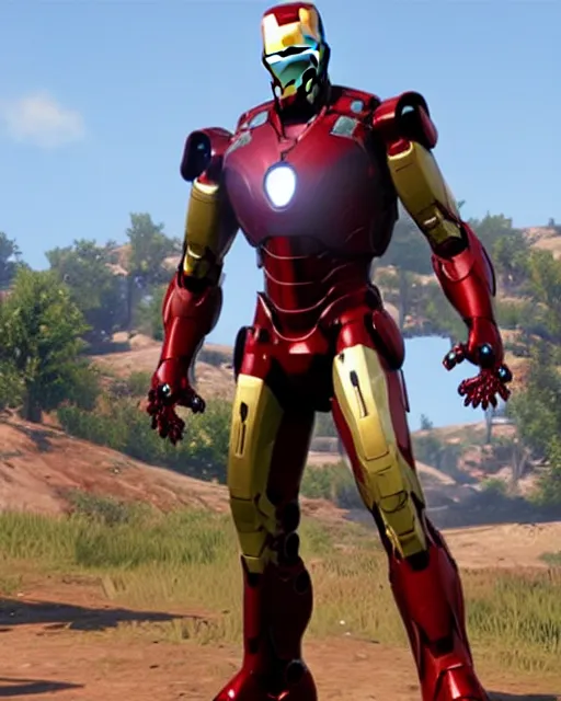Prompt: iron man styled mech suit in red dead redemption 2, cinematic, photorealistic