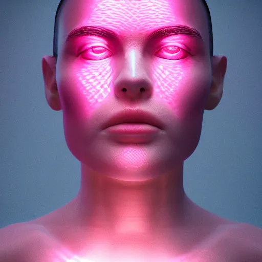 Image similar to beautiful human with transparent skin, 3 d render, octane render, zbrush, photorealistic, volumetric neon lighting, gleaming, 3 5 mm photography, trending on artstation, 4 k, 8 k, mannerism